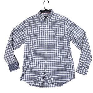 Bugatchi Button Up Shirt sz M Men Classic Fit Plaid Blue White Flip Cuff Preppy